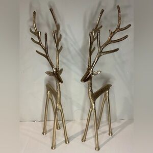 Christmas Decor Large Gold Reindeer Set of 2 Winter metal 20” New